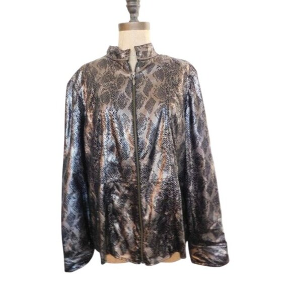 Chico's Size L Large Reptile Shimmery Zip front Elegant Jacket - Picture 2 of 4